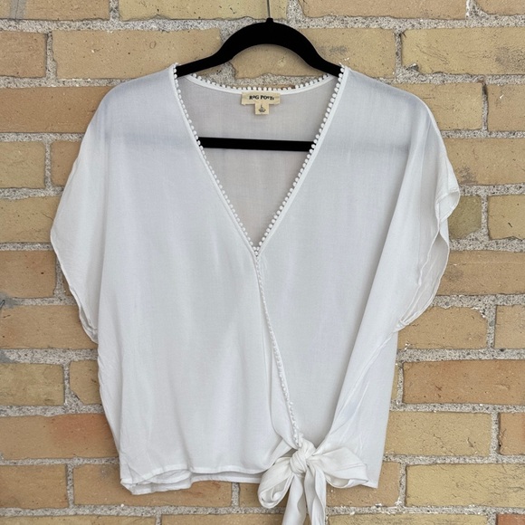 Rag Poets Tops - Rag Poets White Wrap Tie Blouse